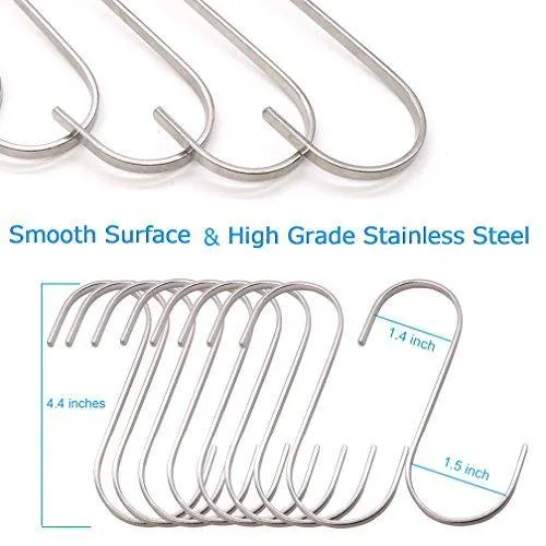 24 Pack ESFUN 4.4 inch Large 304 Stainless Steel S Hooks for Hanging Indoor and Outdoor Rustproof