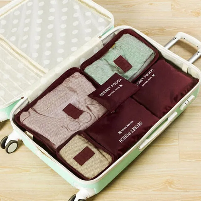 6pcs Travel Bags Waterproof Clothes Storage Luggage Organizer Pouch Packing Cube