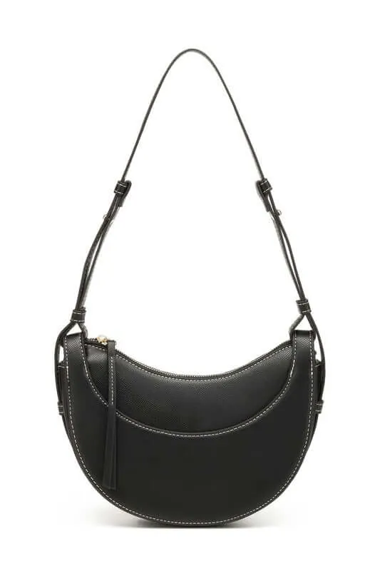 Alicia Crescent Leather Crossbody in Black, Bone, Cognac or Fawn