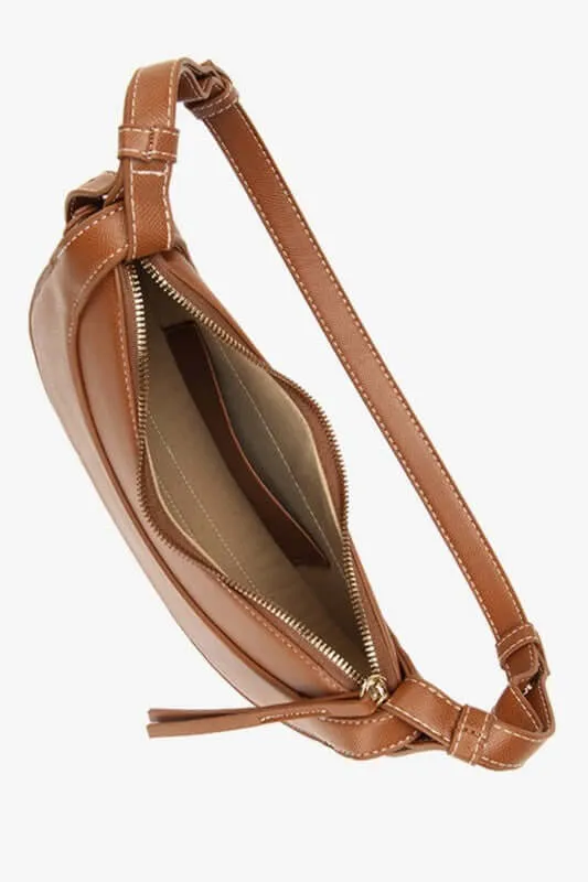 Alicia Crescent Leather Crossbody in Black, Bone, Cognac or Fawn
