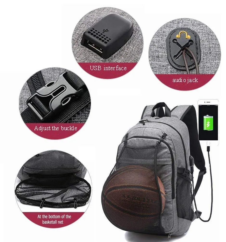 & USB Only available now Free shipping discount Sports W/Ball Port Net Backpack
