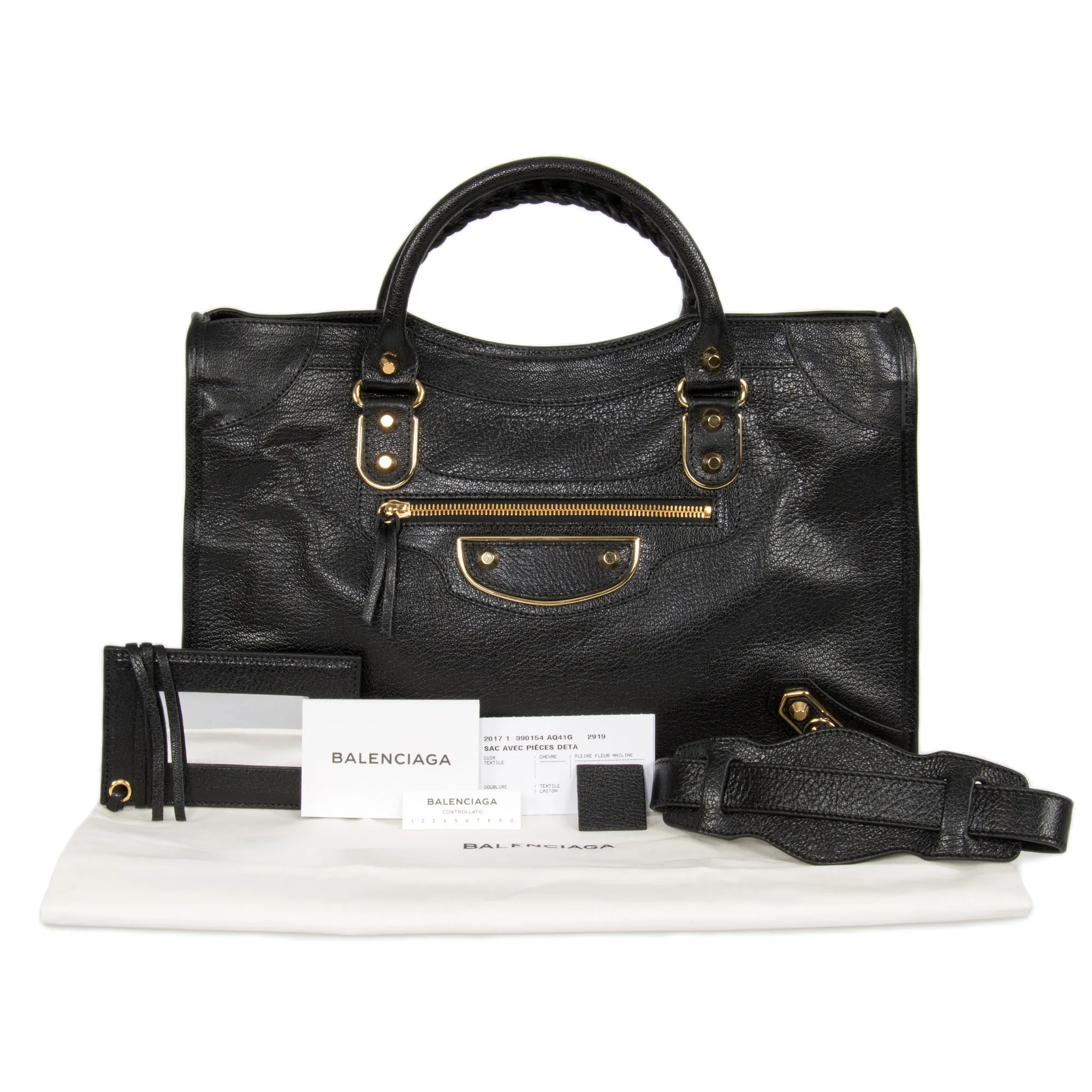 Balenciaga Classic Metallic Black Grain Goatskin Edge City Bag