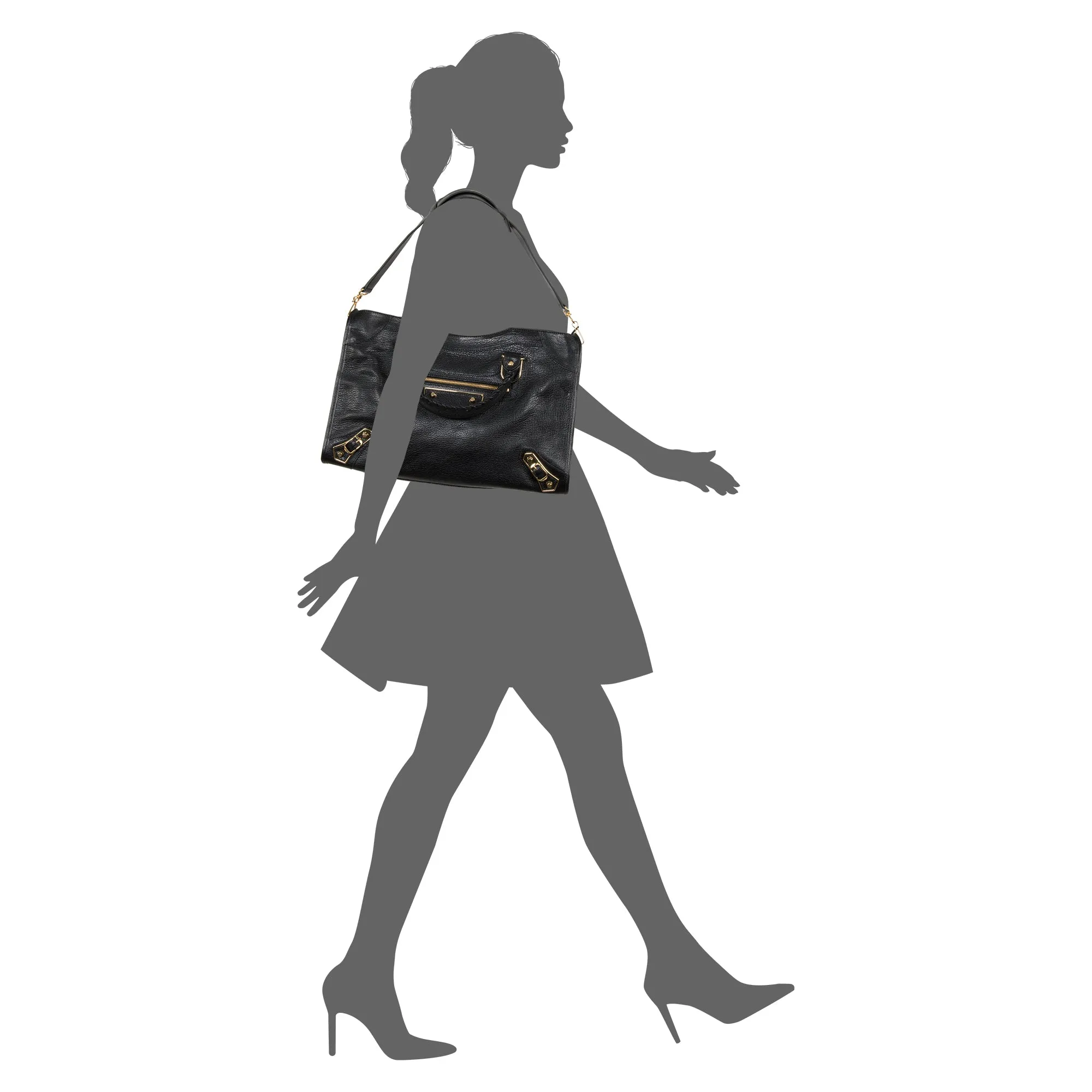 Balenciaga Classic Metallic Black Grain Goatskin Edge City Bag
