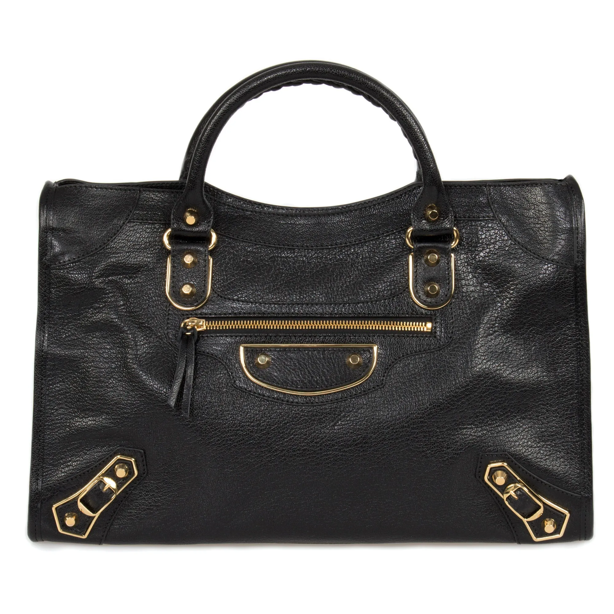 Balenciaga Classic Metallic Black Grain Goatskin Edge City Bag