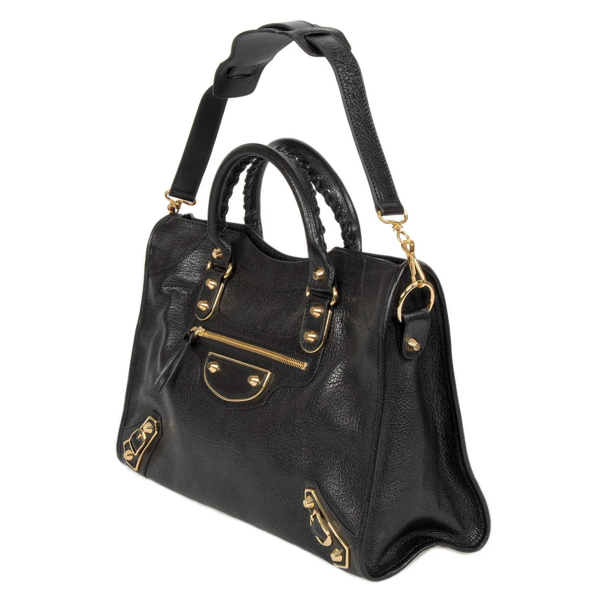 Balenciaga Classic Metallic Black Grain Goatskin Edge City Bag