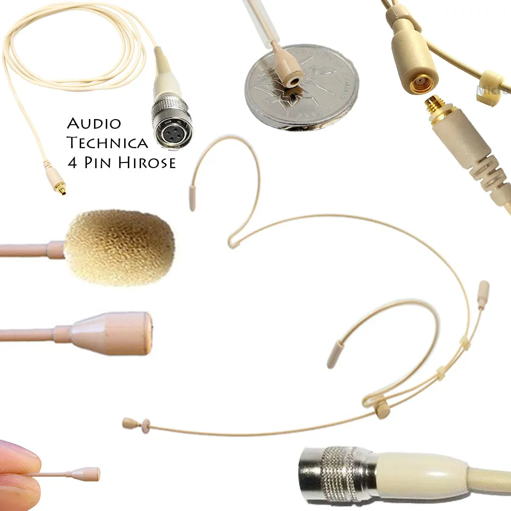 Beige Double Ear Hook Microphone for Audio Technica Radio Body Pack Transmitter