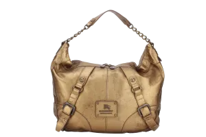 BURBERRY BLUE LABEL METALLIC GOLD LARGE HOBO BAG GOLD HARDWARE, WITH DUST COVER
