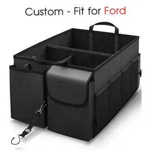 Car Trunk Organizer - Collapsible, Custom fit for All Cars, Multi-Compartment Automotive SUV Car Organizer for Storage w/ Adjustable Straps - Car Accessories for Women and Men FD12993
