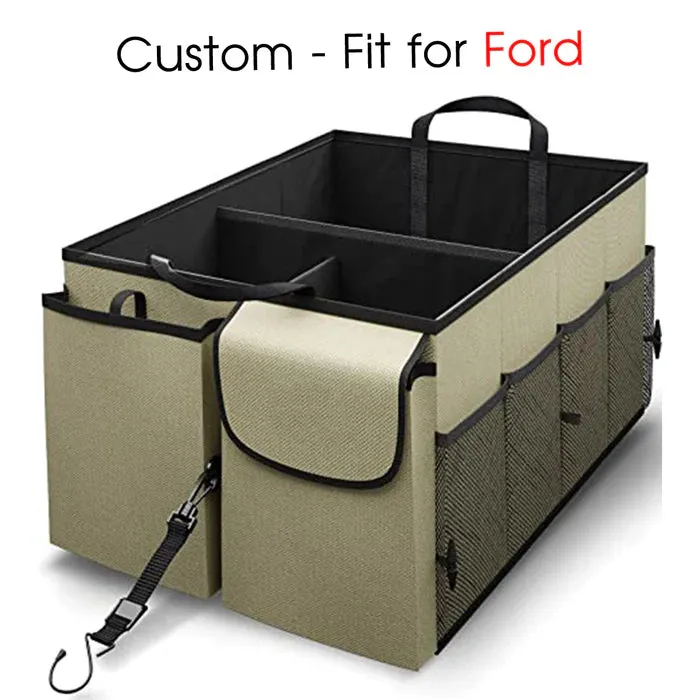 Car Trunk Organizer - Collapsible, Custom fit for All Cars, Multi-Compartment Automotive SUV Car Organizer for Storage w/ Adjustable Straps - Car Accessories for Women and Men FD12993