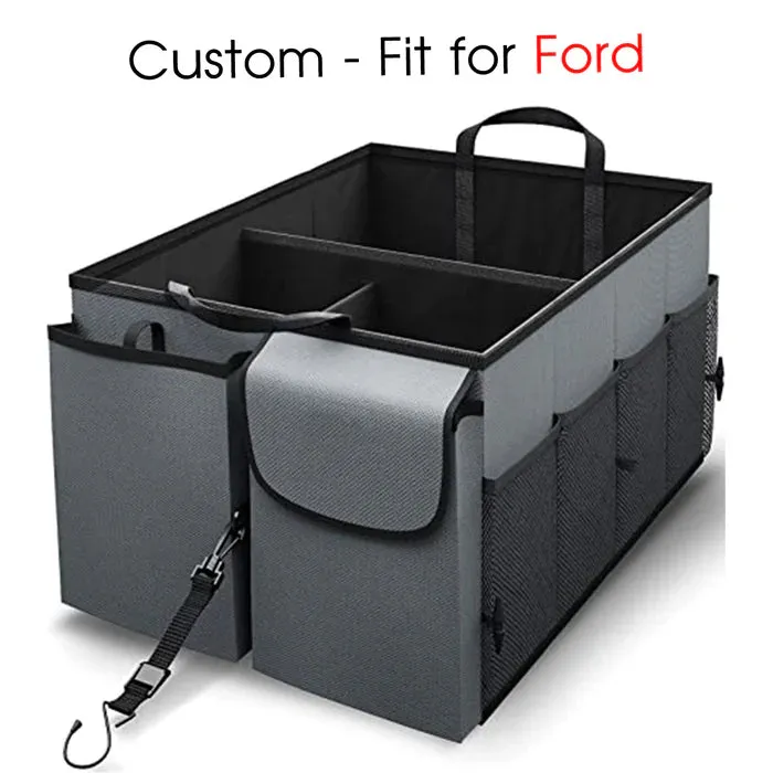 Car Trunk Organizer - Collapsible, Custom fit for All Cars, Multi-Compartment Automotive SUV Car Organizer for Storage w/ Adjustable Straps - Car Accessories for Women and Men FD12993