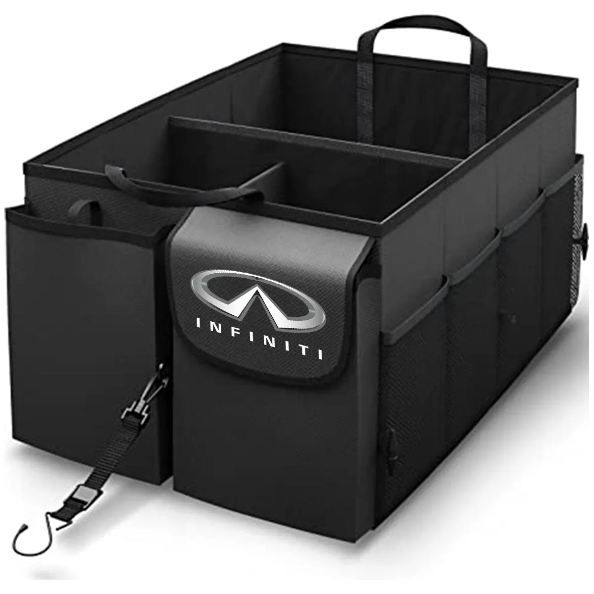 Car Trunk Organizer - Collapsible, Custom fit for All Cars, Multi-Compartment Automotive SUV Car Organizer for Storage w/ Adjustable Straps - Car Accessories for Women and Men IN12993
