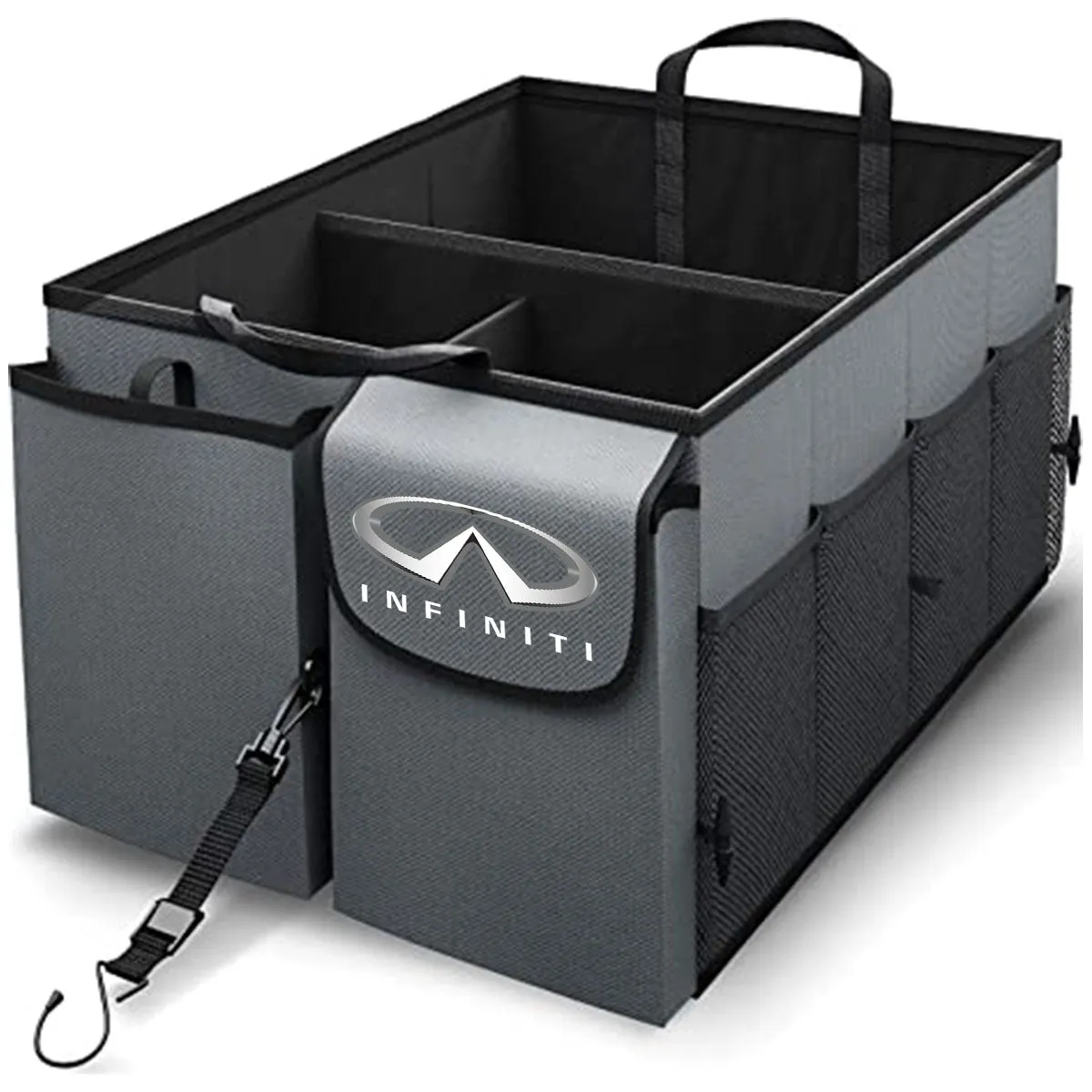 Car Trunk Organizer - Collapsible, Custom fit for All Cars, Multi-Compartment Automotive SUV Car Organizer for Storage w/ Adjustable Straps - Car Accessories for Women and Men IN12993