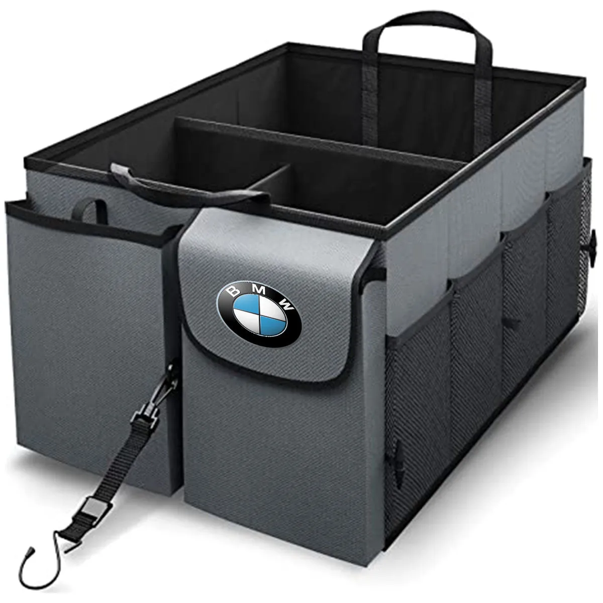 Car Trunk Organizer - Collapsible, Custom fit for All Cars, Multi-Compartment Automotive SUV Car Organizer for Storage w/ Adjustable Straps - Car Accessories for Women and Men KX12993