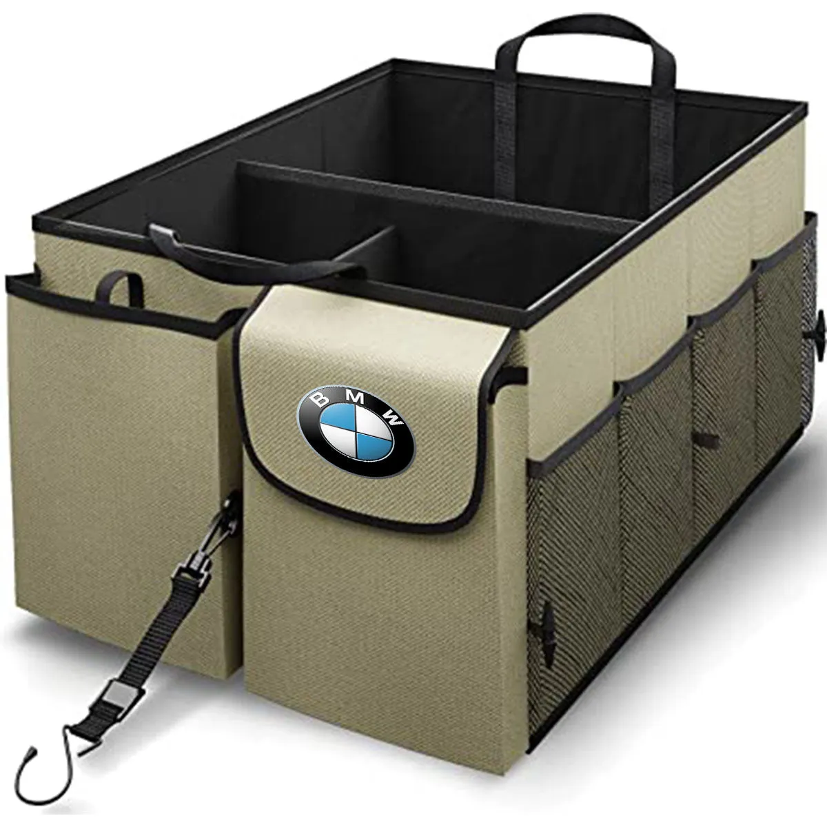 Car Trunk Organizer - Collapsible, Custom fit for All Cars, Multi-Compartment Automotive SUV Car Organizer for Storage w/ Adjustable Straps - Car Accessories for Women and Men KX12993