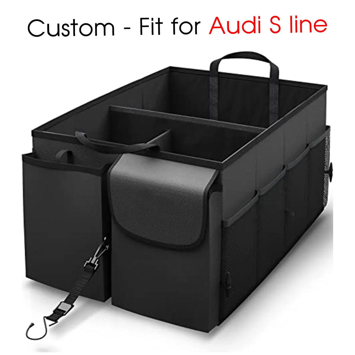 Car Trunk Organizer - Collapsible, Custom fit for All Cars, Multi-Compartment Automotive SUV Car Organizer for Storage w/ Adjustable Straps - Car Accessories for Women and Men LM12993