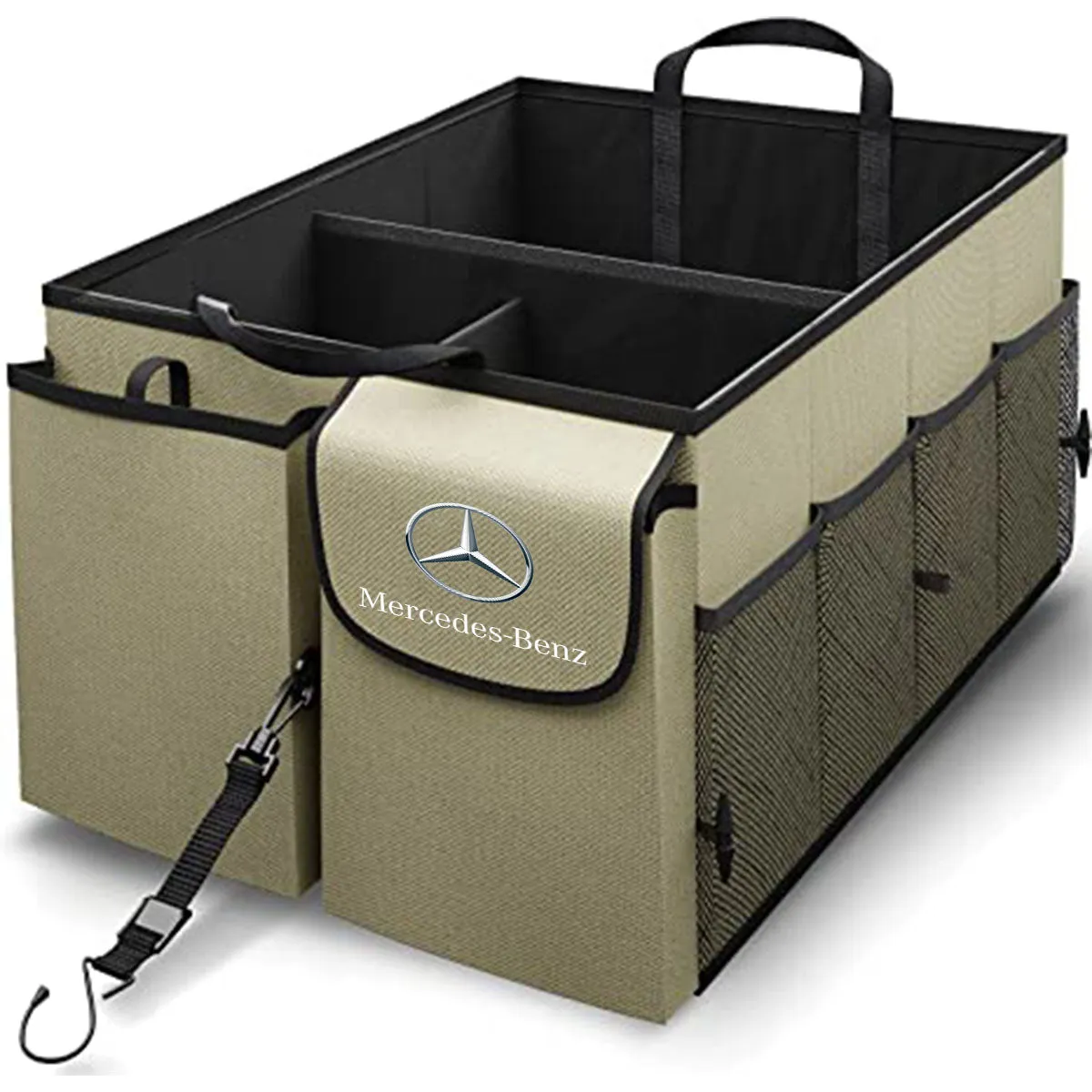 Car Trunk Organizer - Collapsible, Custom fit for All Cars, Multi-Compartment Automotive SUV Car Organizer for Storage w/ Adjustable Straps - Car Accessories for Women and Men MB12993