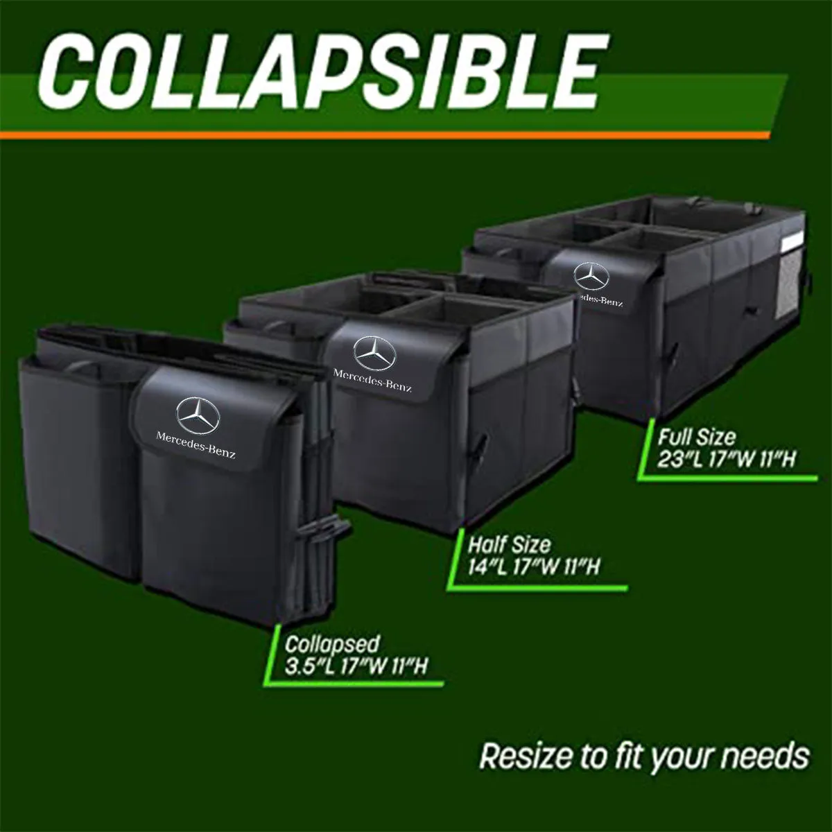 Car Trunk Organizer - Collapsible, Custom fit for All Cars, Multi-Compartment Automotive SUV Car Organizer for Storage w/ Adjustable Straps - Car Accessories for Women and Men MB12993