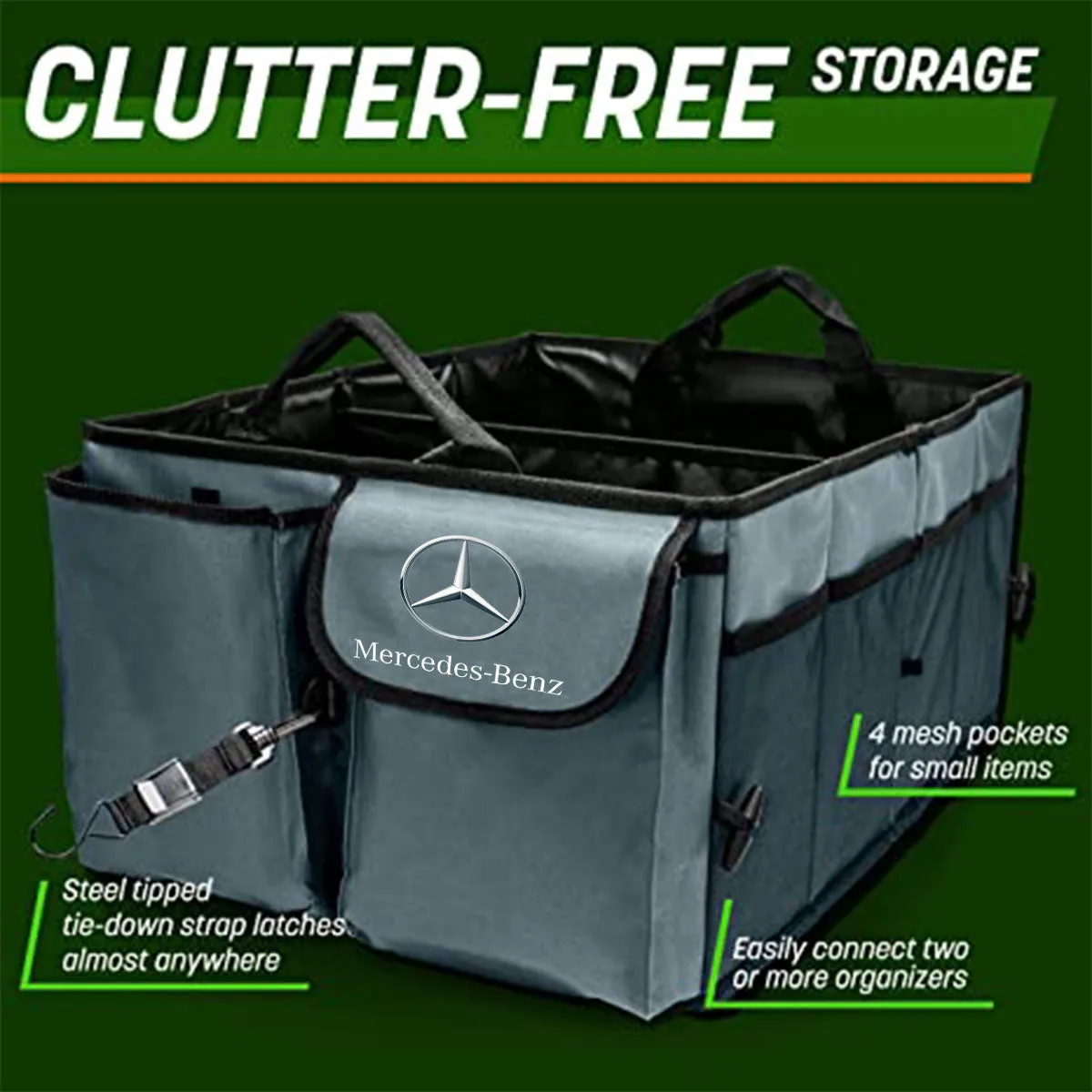 Car Trunk Organizer - Collapsible, Custom fit for All Cars, Multi-Compartment Automotive SUV Car Organizer for Storage w/ Adjustable Straps - Car Accessories for Women and Men MB12993