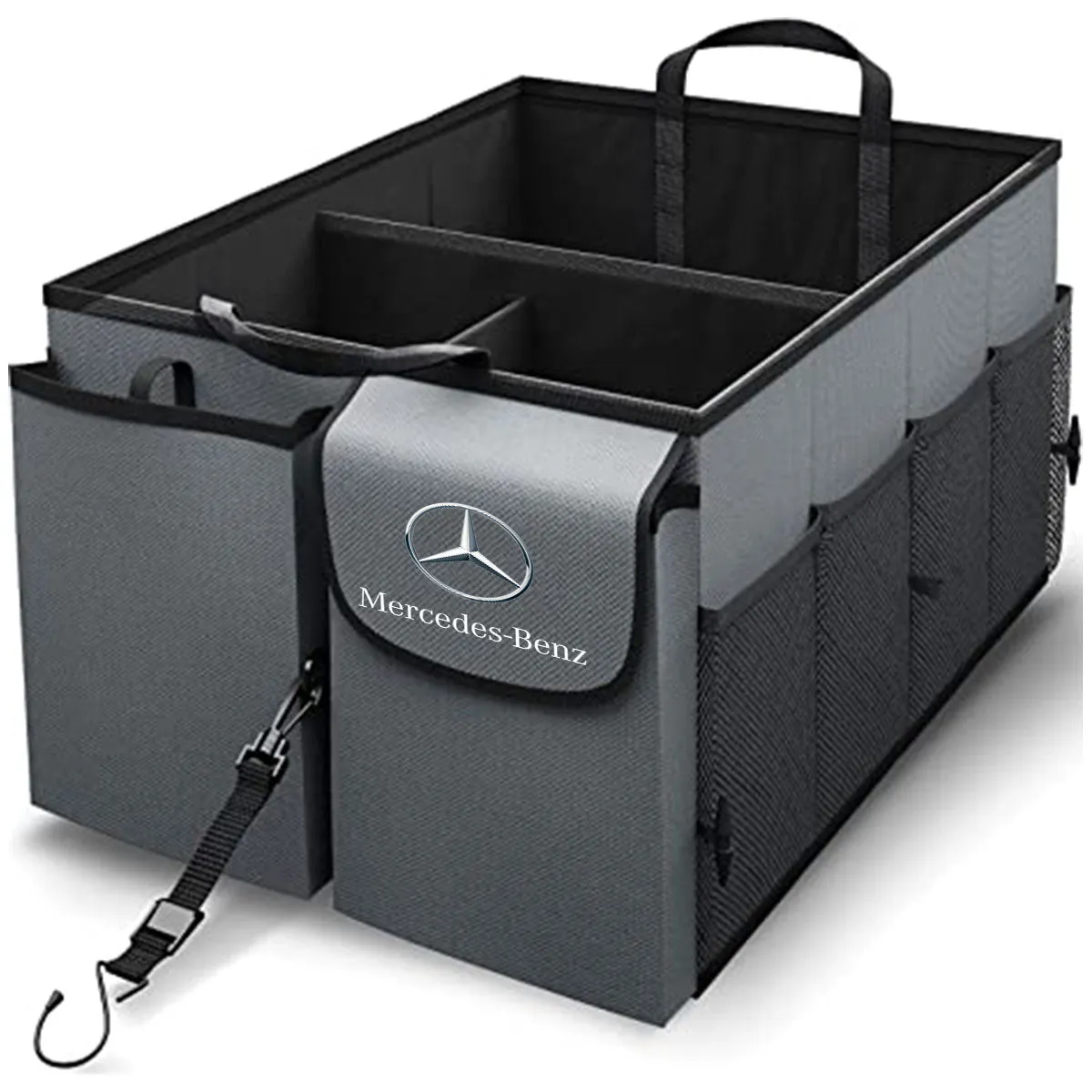 Car Trunk Organizer - Collapsible, Custom fit for All Cars, Multi-Compartment Automotive SUV Car Organizer for Storage w/ Adjustable Straps - Car Accessories for Women and Men MB12993
