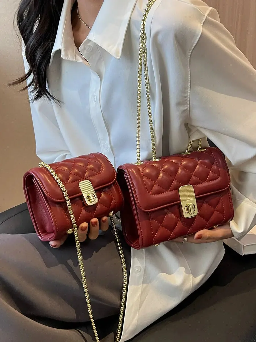 Chain Strap Quilted Small Square Bags