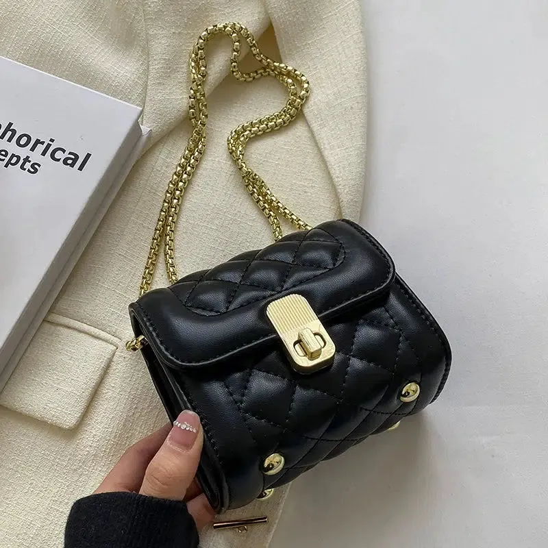 Chain Strap Quilted Small Square Bags