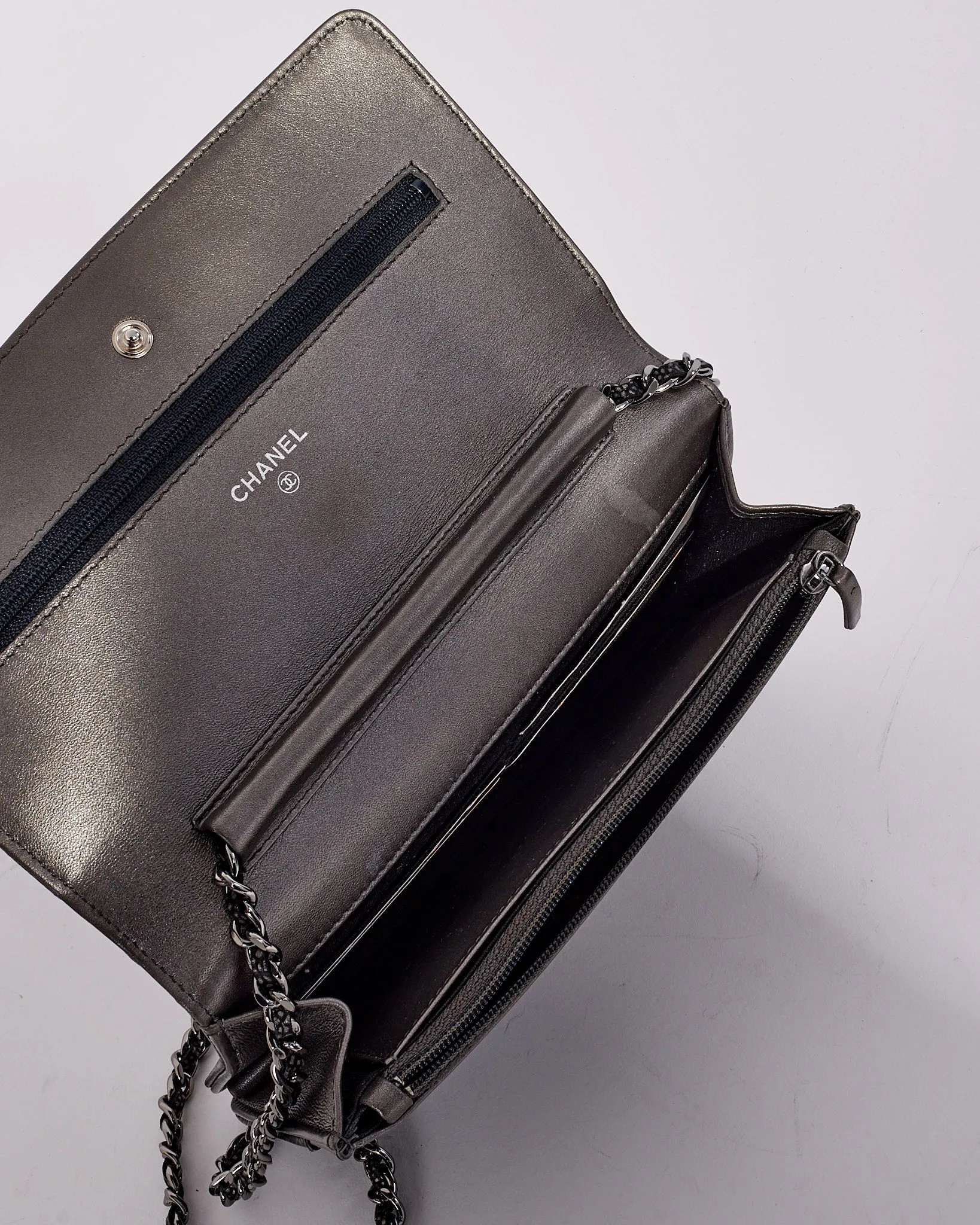 Chanel Dark Metallic Caviar Leather Timeless Wallet on Chain SHW