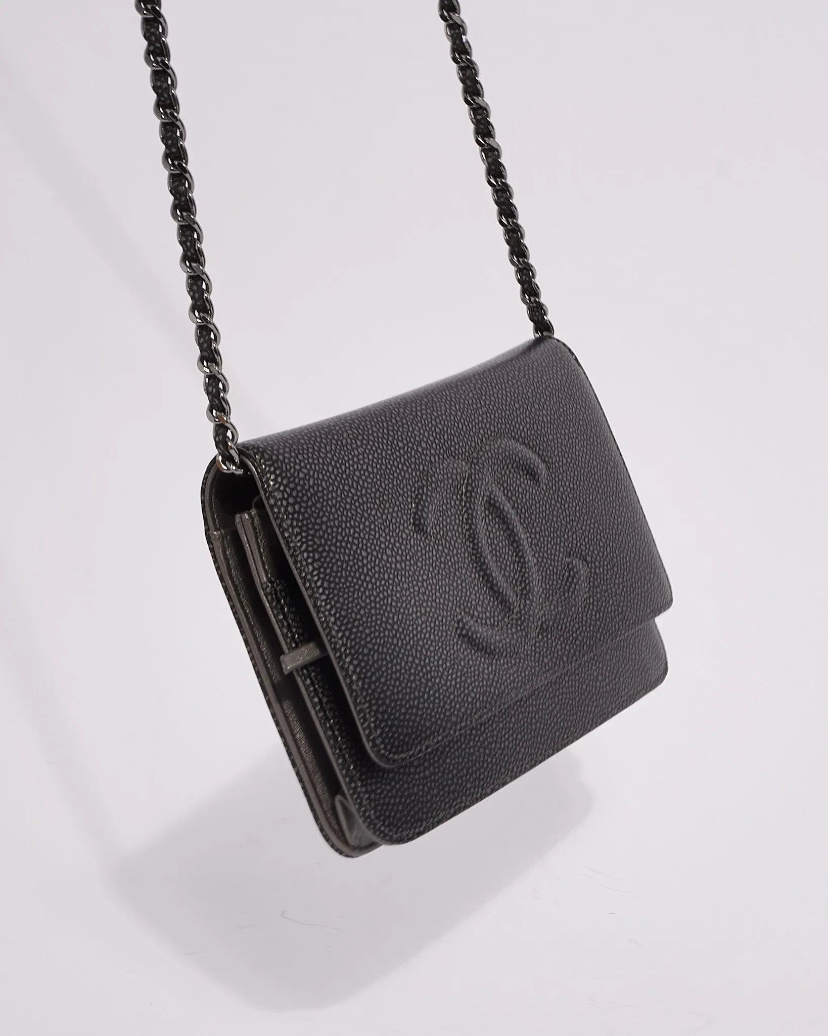 Chanel Dark Metallic Caviar Leather Timeless Wallet on Chain SHW