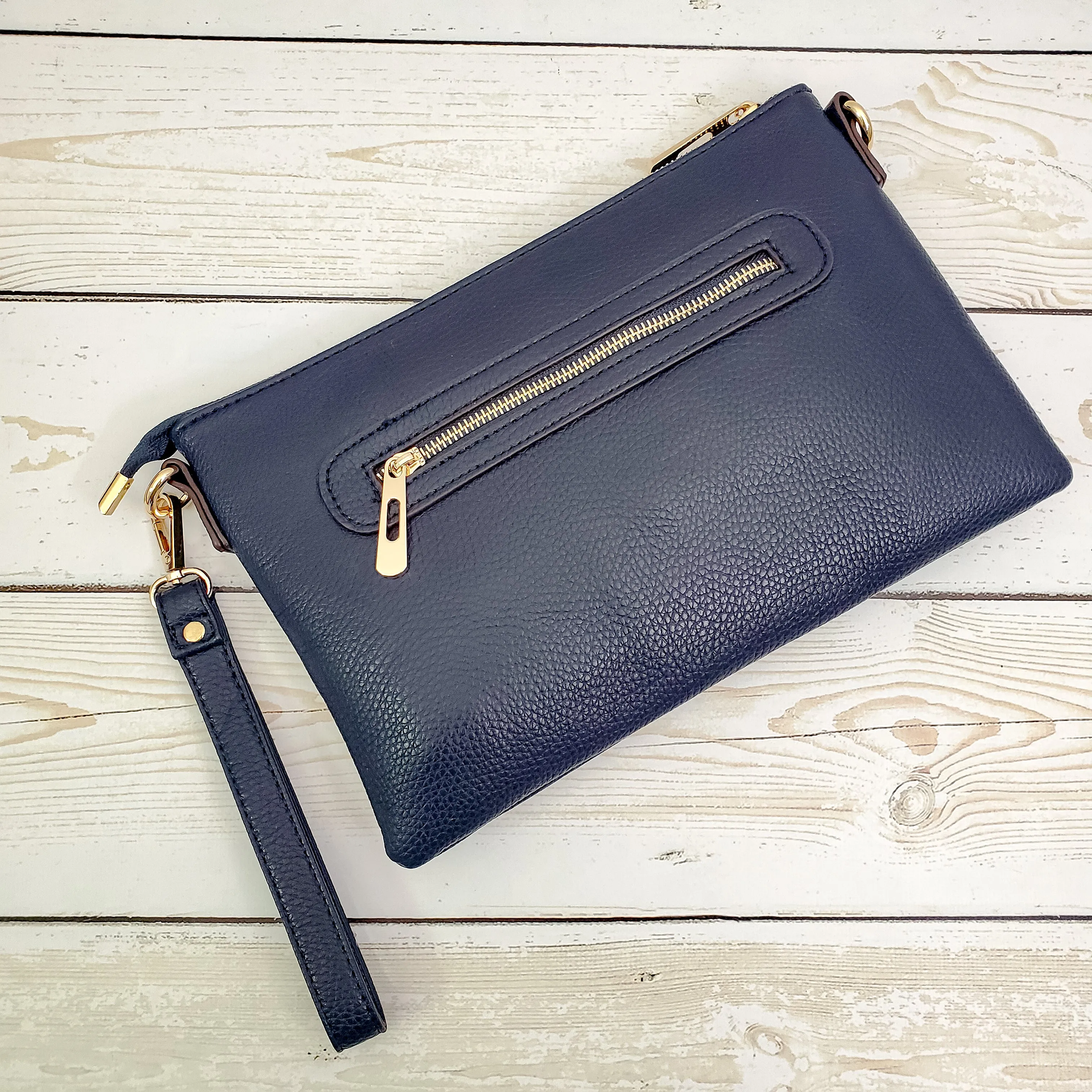 Crossbody Zipper Purse with Wristlet Strap - 4 Colors