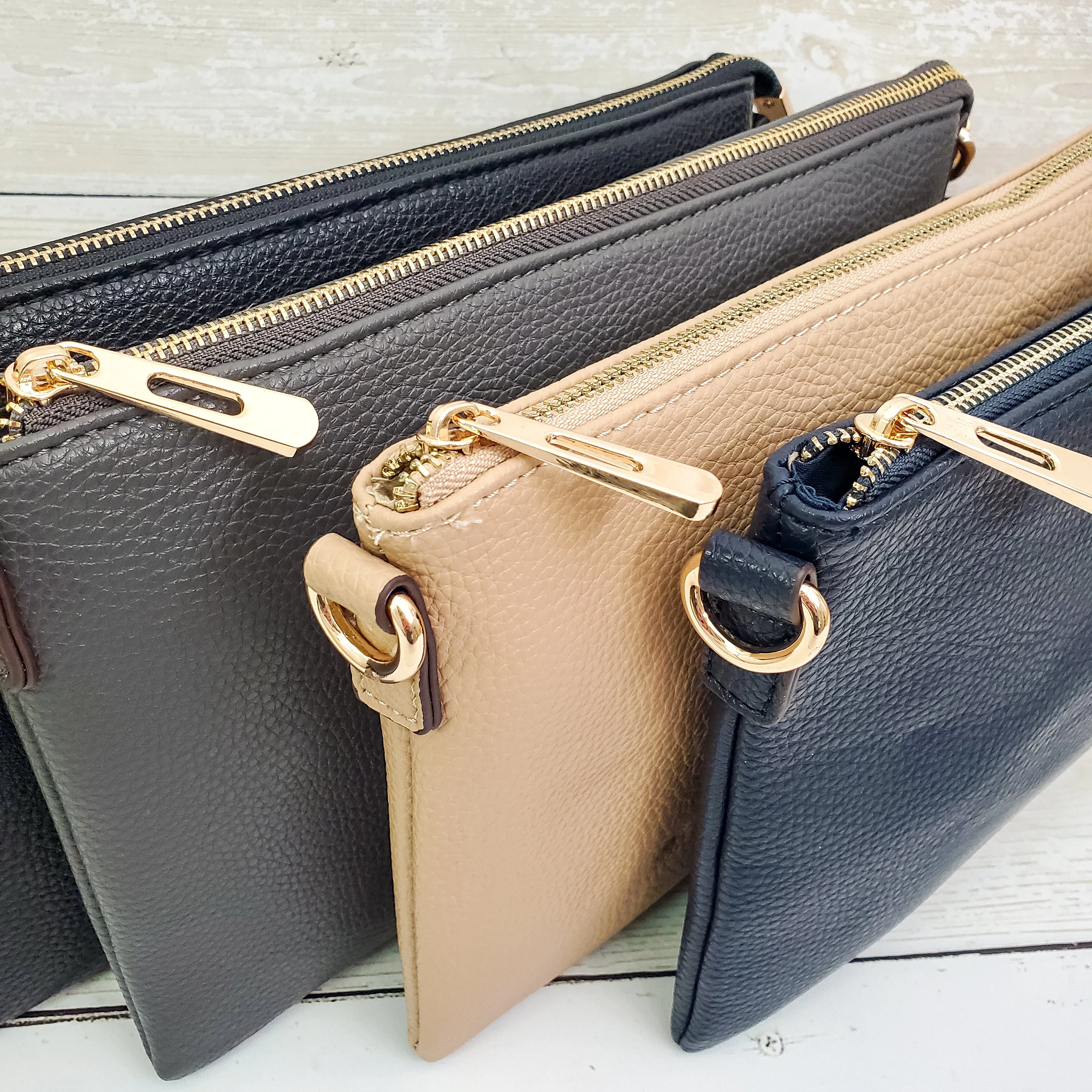 Crossbody Zipper Purse with Wristlet Strap - 4 Colors