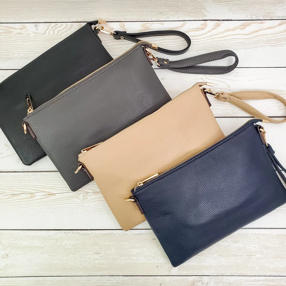 Crossbody Zipper Purse with Wristlet Strap - 4 Colors
