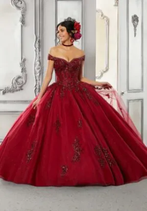 Crystal Beaded Metallic Lace Ballgown