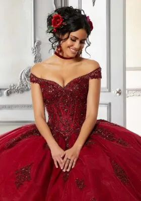 Crystal Beaded Metallic Lace Ballgown