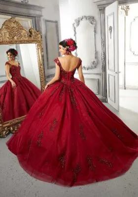 Crystal Beaded Metallic Lace Ballgown