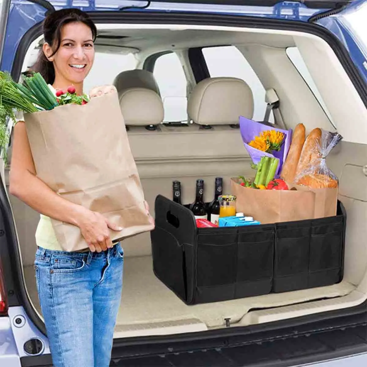 Custom Text For Car Trunk Organizer Storage, Compatible with All Cars, Reinforced Handles, Collapsible Multi, Compartment Car Organizers, Foldable and Waterproof, 600D Oxford Polyester LE12995