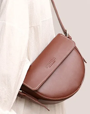 Cute Brown LEATHER Saddle Bag WOMEN SHOULDER BAG Small Saddle Crossbody Purse FOR WOMEN