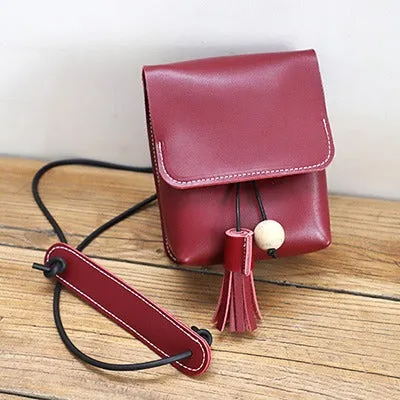 Cute Brown LEATHER Small Side Bag Handmade WOMEN Phone Crossbody BAG Purse FOR WOMEN