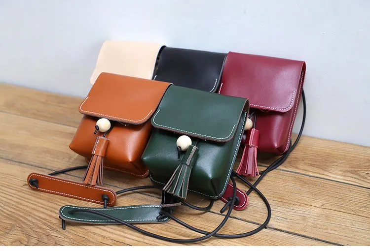 Cute Brown LEATHER Small Side Bag Handmade WOMEN Phone Crossbody BAG Purse FOR WOMEN