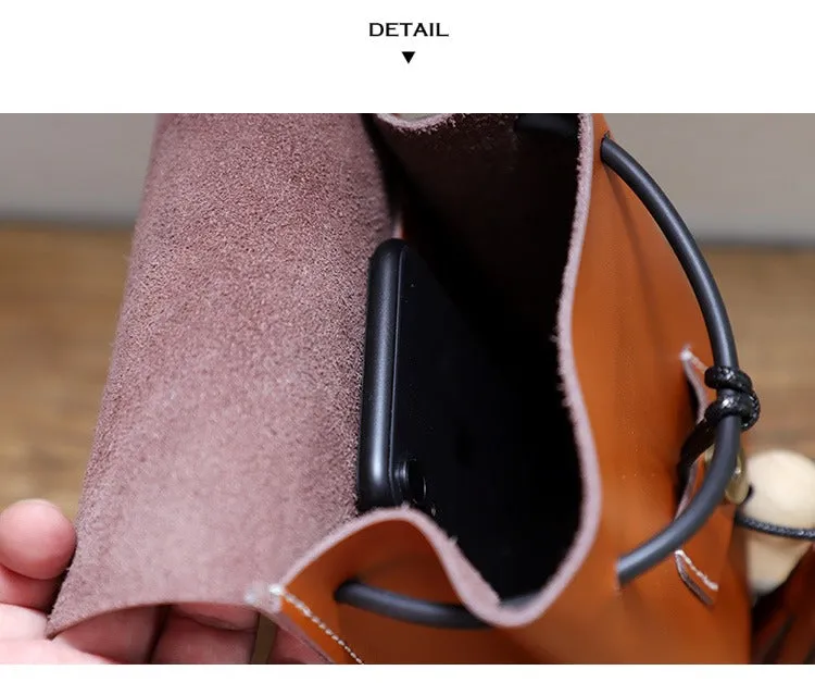 Cute Brown LEATHER Small Side Bag Handmade WOMEN Phone Crossbody BAG Purse FOR WOMEN
