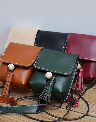 Cute Brown LEATHER Small Side Bag Handmade WOMEN Phone Crossbody BAG Purse FOR WOMEN
