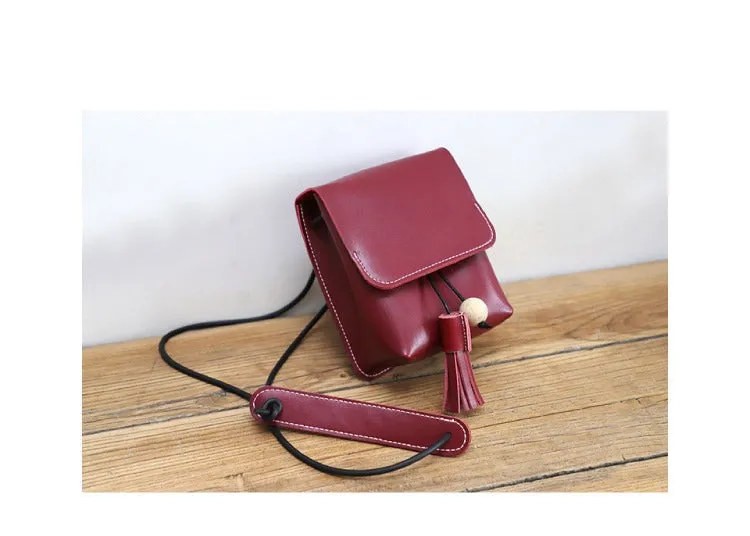 Cute Brown LEATHER Small Side Bag Handmade WOMEN Phone Crossbody BAG Purse FOR WOMEN