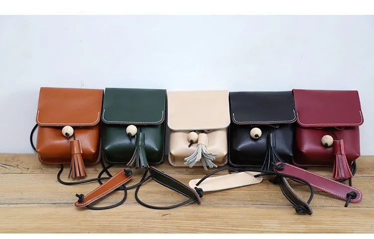Cute Brown LEATHER Small Side Bag Handmade WOMEN Phone Crossbody BAG Purse FOR WOMEN
