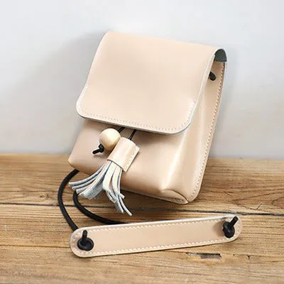Cute Brown LEATHER Small Side Bag Handmade WOMEN Phone Crossbody BAG Purse FOR WOMEN