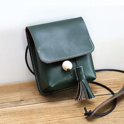 Cute Brown LEATHER Small Side Bag Handmade WOMEN Phone Crossbody BAG Purse FOR WOMEN