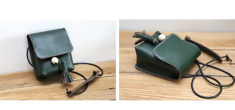 Cute Brown LEATHER Small Side Bag Handmade WOMEN Phone Crossbody BAG Purse FOR WOMEN