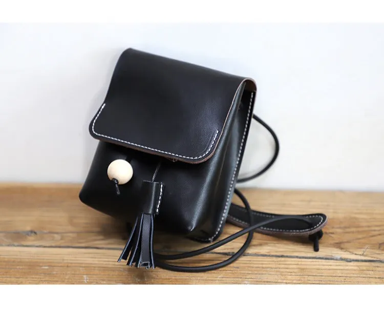 Cute Brown LEATHER Small Side Bag Handmade WOMEN Phone Crossbody BAG Purse FOR WOMEN