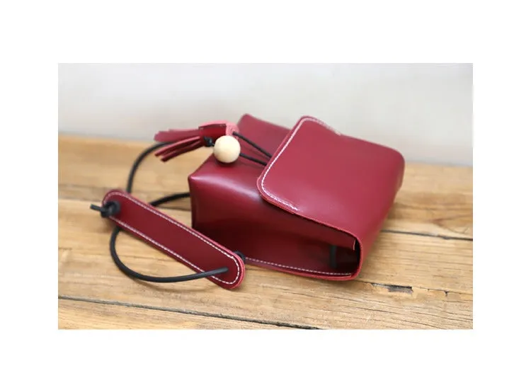 Cute Brown LEATHER Small Side Bag Handmade WOMEN Phone Crossbody BAG Purse FOR WOMEN