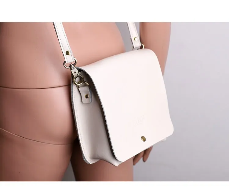 Cute Brown LEATHER Square Side Bag Handmade WOMEN Phone Crossbody BAG Purse FOR WOMEN