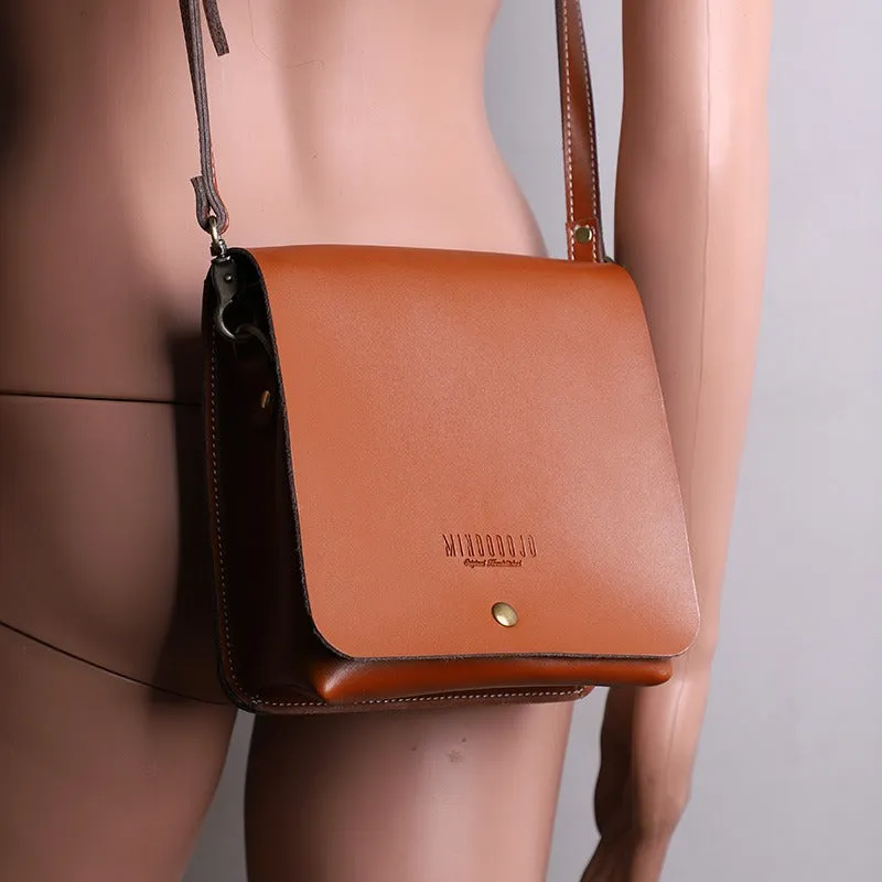 Cute Brown LEATHER Square Side Bag Handmade WOMEN Phone Crossbody BAG Purse FOR WOMEN
