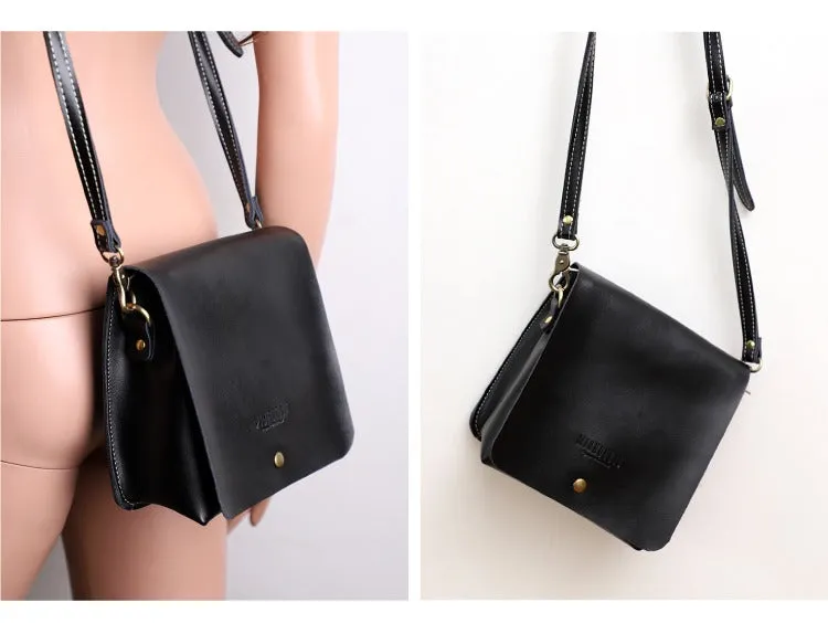 Cute Brown LEATHER Square Side Bag Handmade WOMEN Phone Crossbody BAG Purse FOR WOMEN