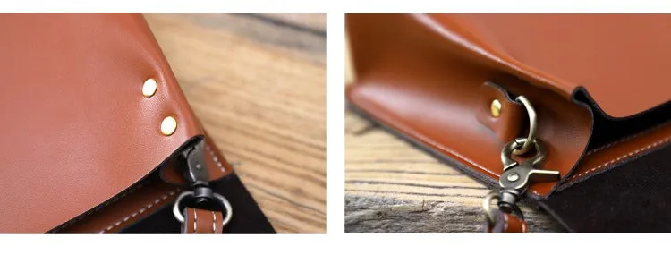 Cute Brown LEATHER Square Side Bag Handmade WOMEN Phone Crossbody BAG Purse FOR WOMEN